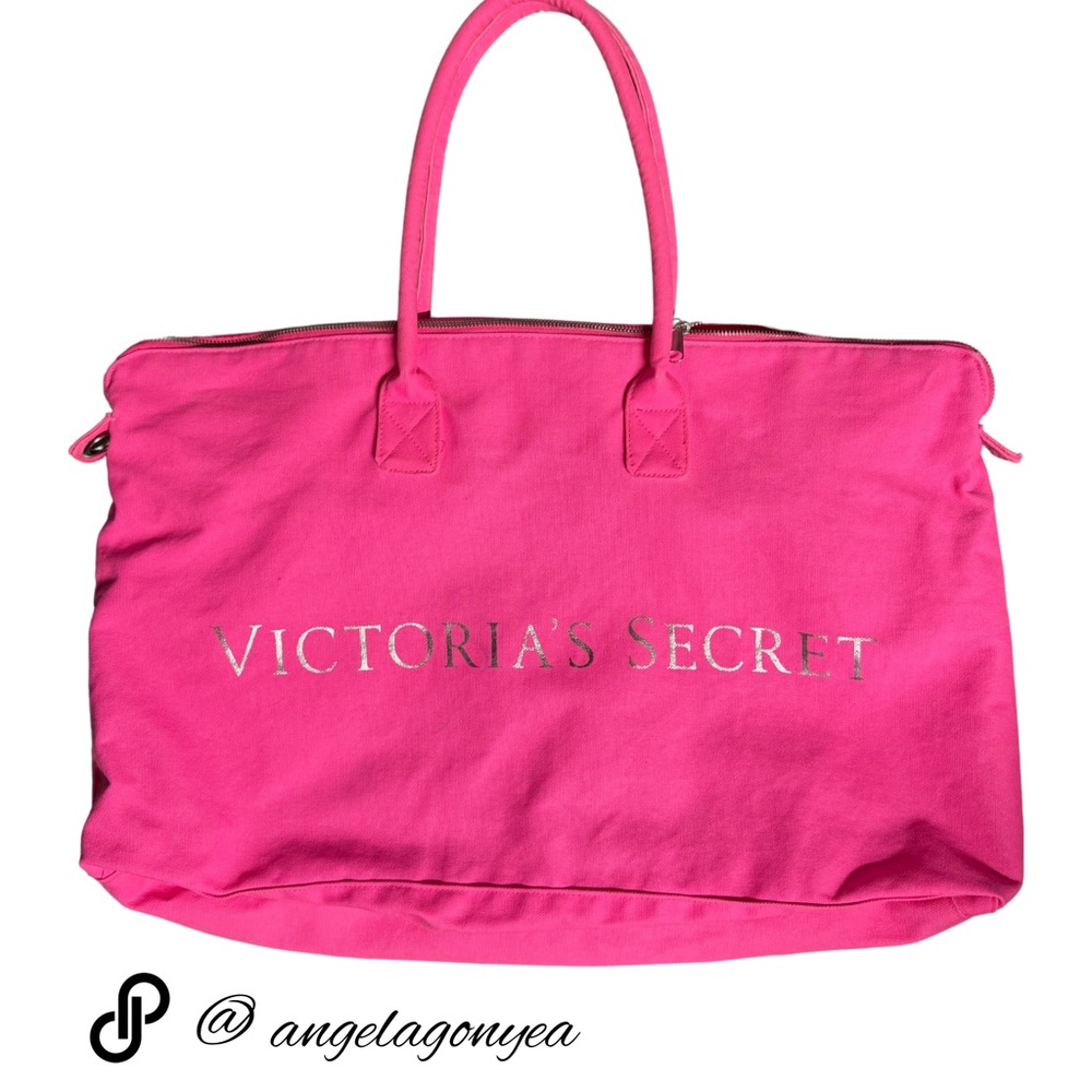 Victoria's Secret Neon Hot Pink Tote Large Duffle Bag Weekender Travel -RARE